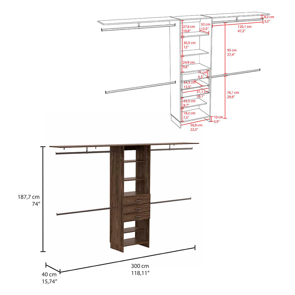 Closet System Pittsburg, Bedroom, Dark Walnut