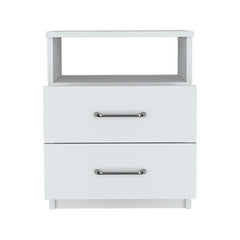 Nightstand Olienza, Two Drawers, One Shelf, White Finish