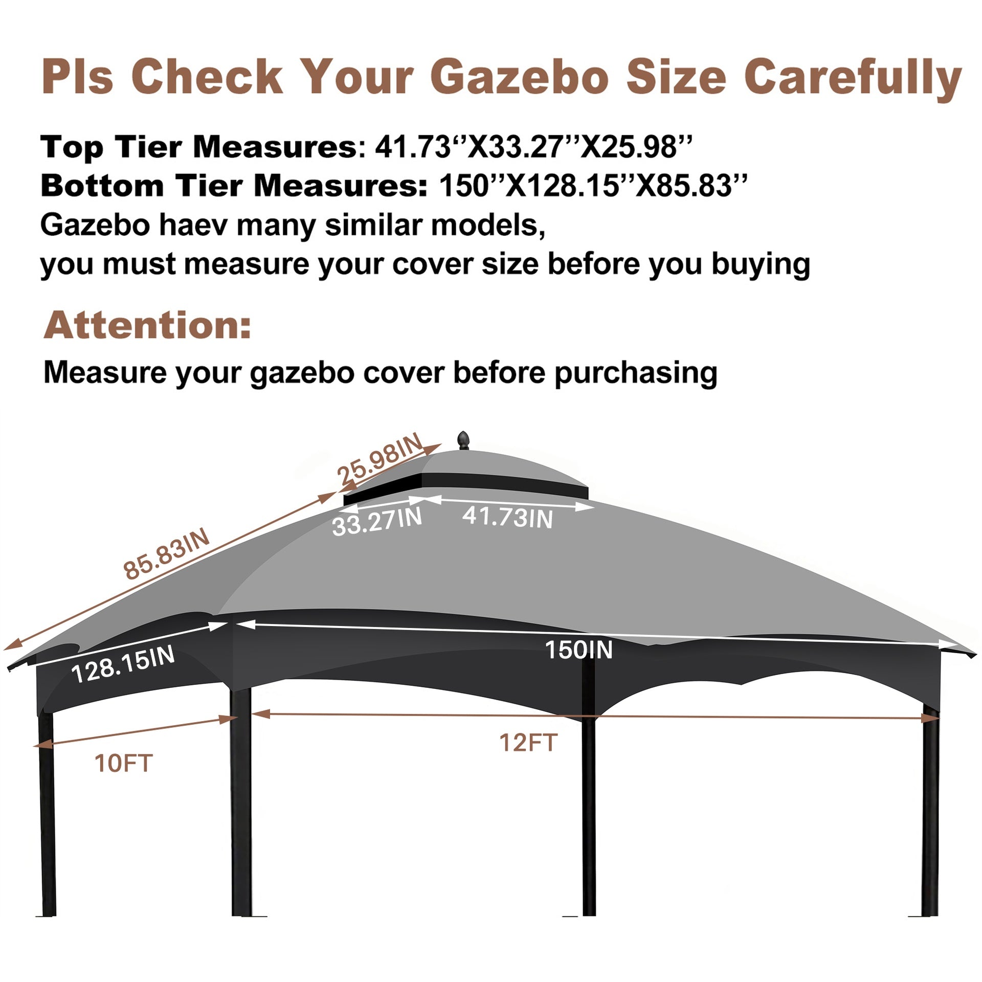 Replacement Canopy Top for Lowe's Allen Roth Heavy Duty Gazebo Roof Gazebo Top with Air Vent 10X12 Gazebo CoverReplacement Top Only (Grey)