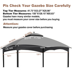 Replacement Canopy Top for Lowe's Allen Roth Heavy Duty Gazebo Roof Gazebo Top with Air Vent 10X12 Gazebo CoverReplacement Top Only (Grey)