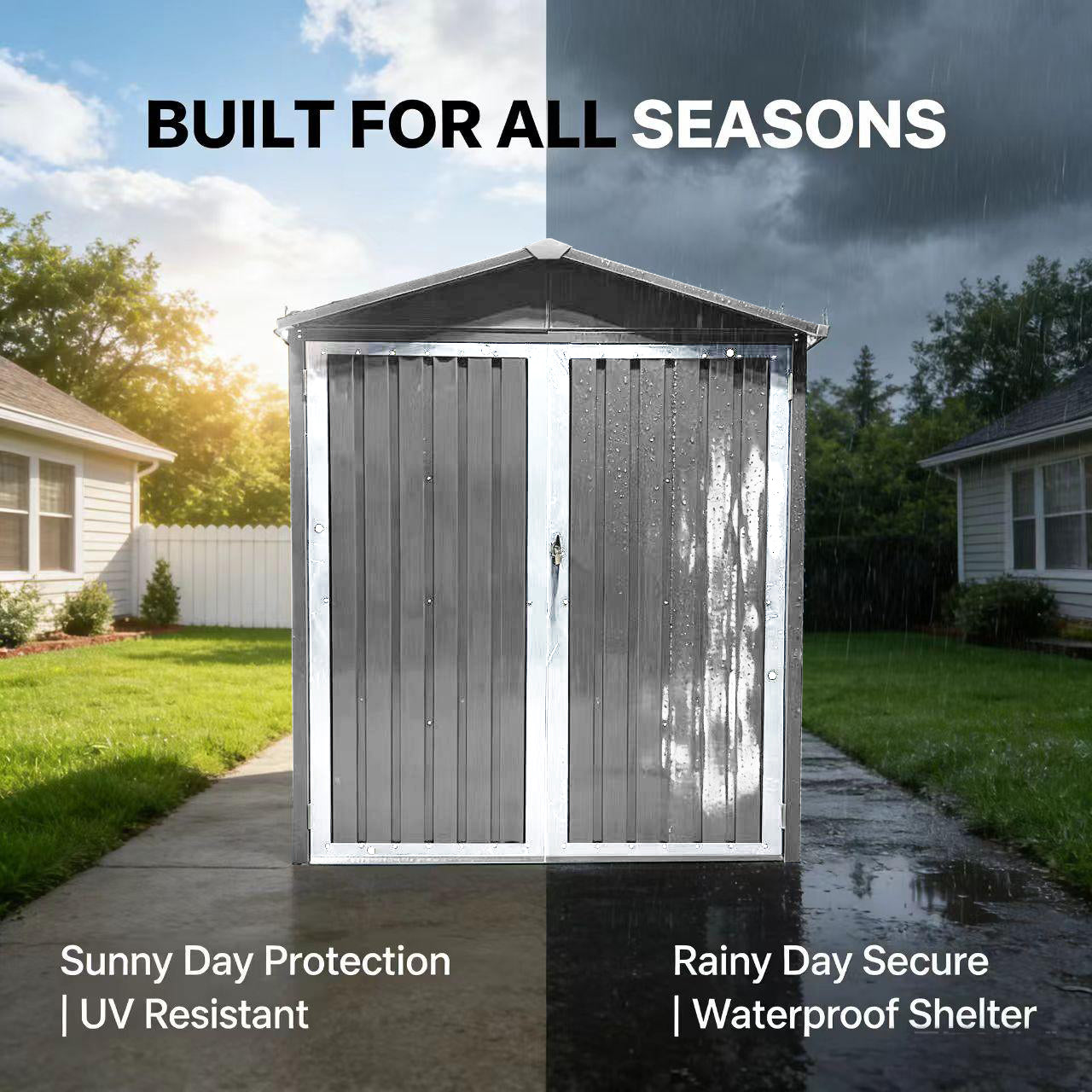 Motorcycle Outdoor Storage Shed With Window ,without tracks and fixtures ,Grey+White