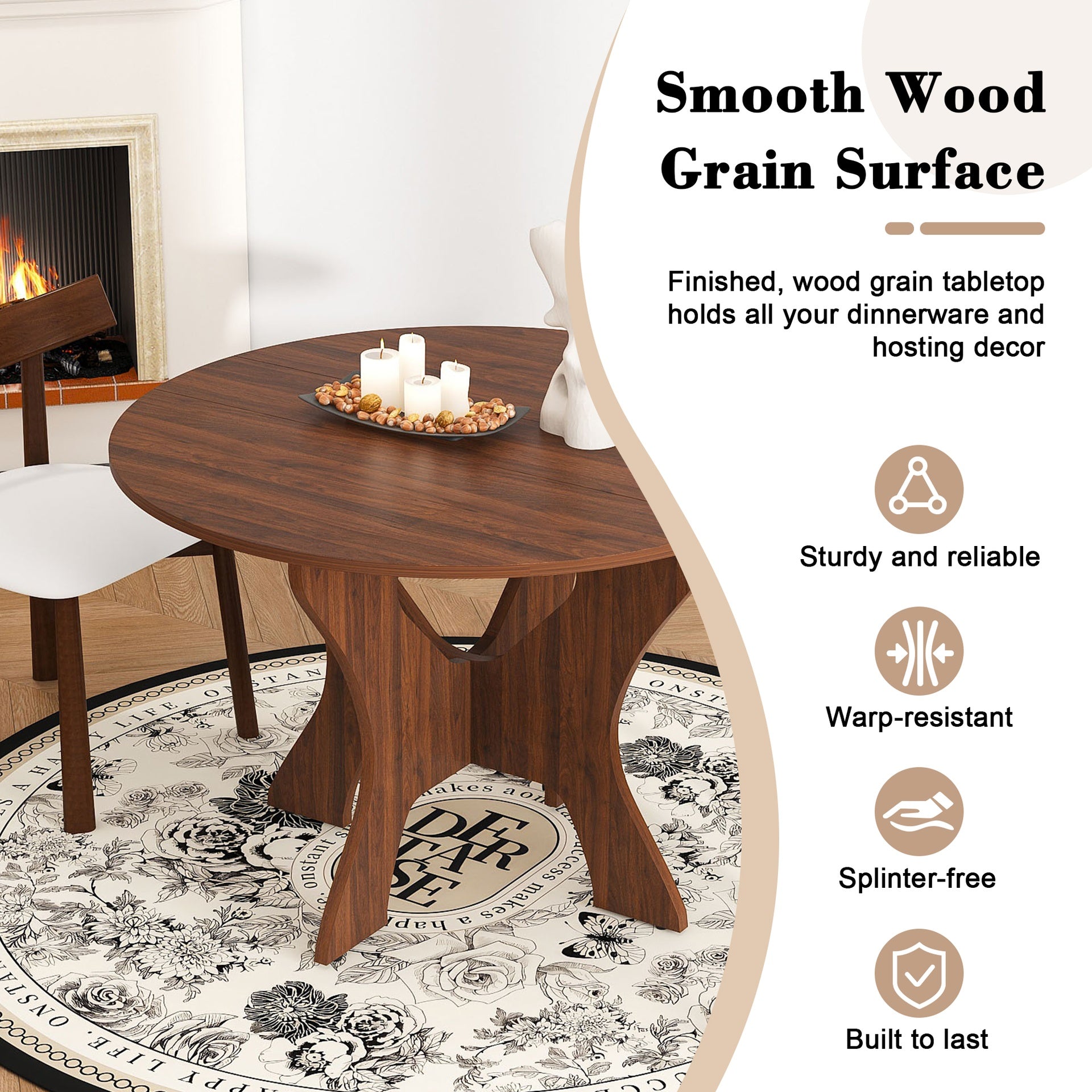 43 in Folding Dining Table Set with 2 Chairs, MDF Table with Walnut Veneer & Solid Wood PU Chairs, Space Saving Foldable Kitchen Set for Indoor and Outdoor Use
