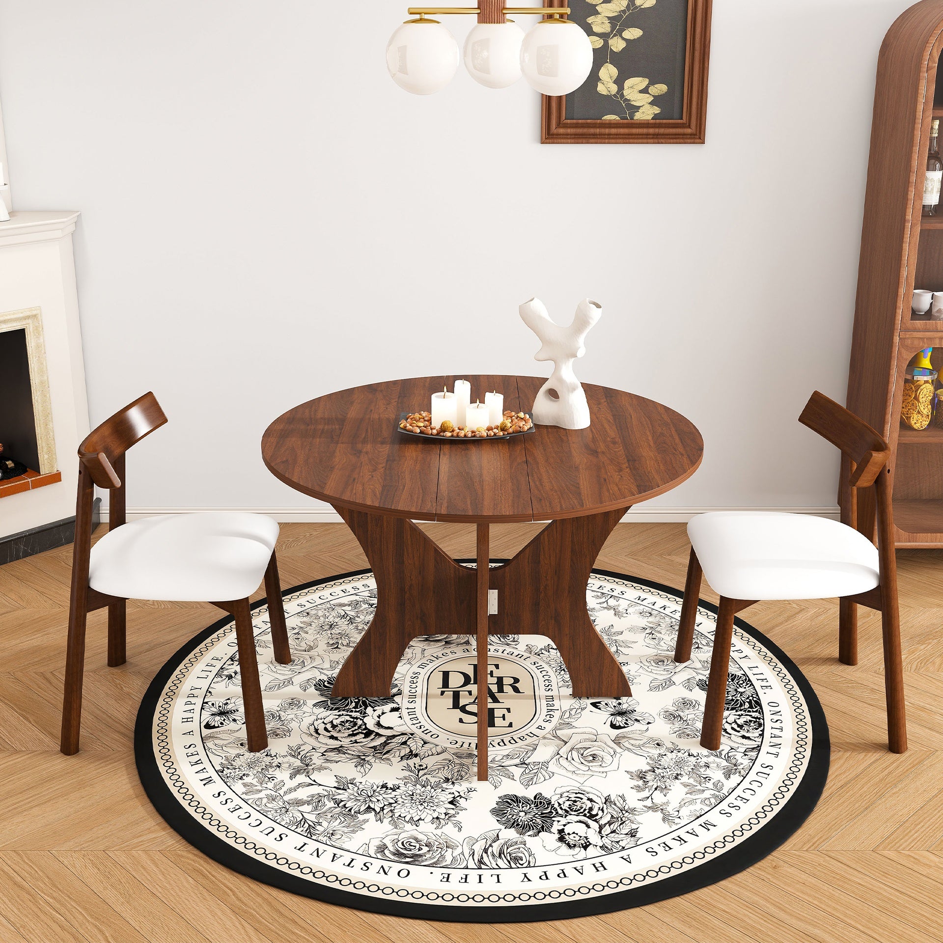43 in Folding Dining Table Set with 2 Chairs, MDF Table with Walnut Veneer & Solid Wood PU Chairs, Space Saving Foldable Kitchen Set for Indoor and Outdoor Use