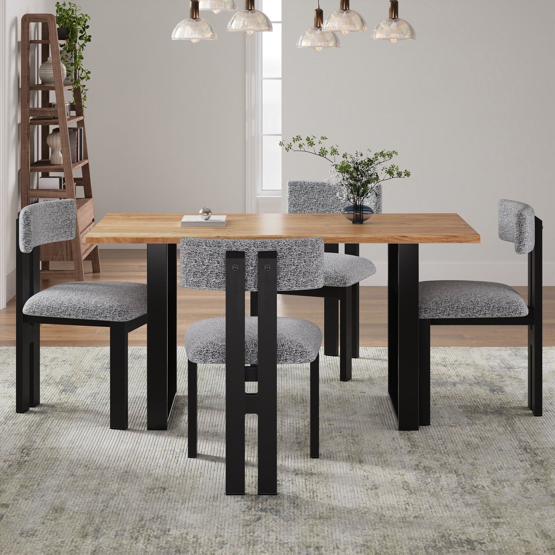 Upholstered Armless Dining Chairs With Metal Legs (Set of 2),Black+White