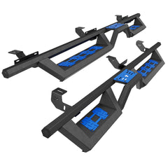 Running Boards Compatible For 2018-2026 Jeep Wrangler JL 4 Door Black Powder Coated Nerf Bar w/Two Stairs Design Two-Color Pedals Switchable Freely