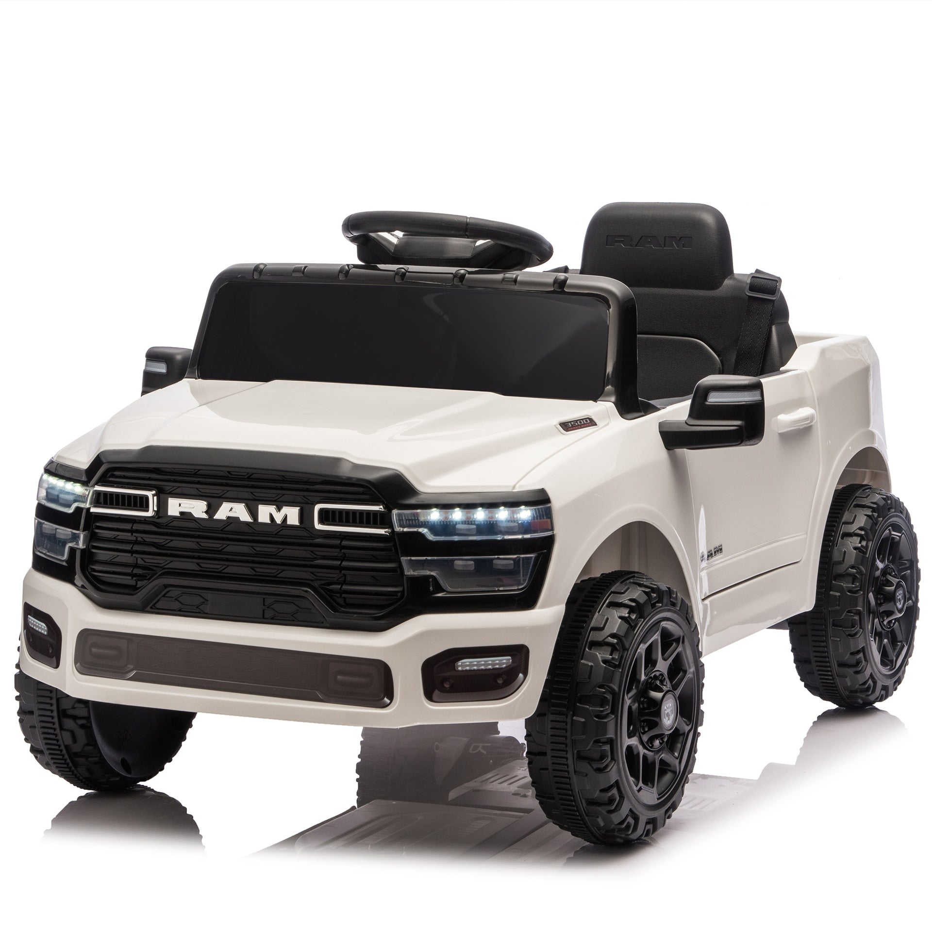 Licensed Dodge RAM 3500 12V Kids Ride On Truck,W/ Remote Control,2WD & Rear Shock Suspension,LED Headlights &Low Battery Alarm,3-speed remote adjustment,Built-in Music & Bluetooth,Recommended age: 3-6