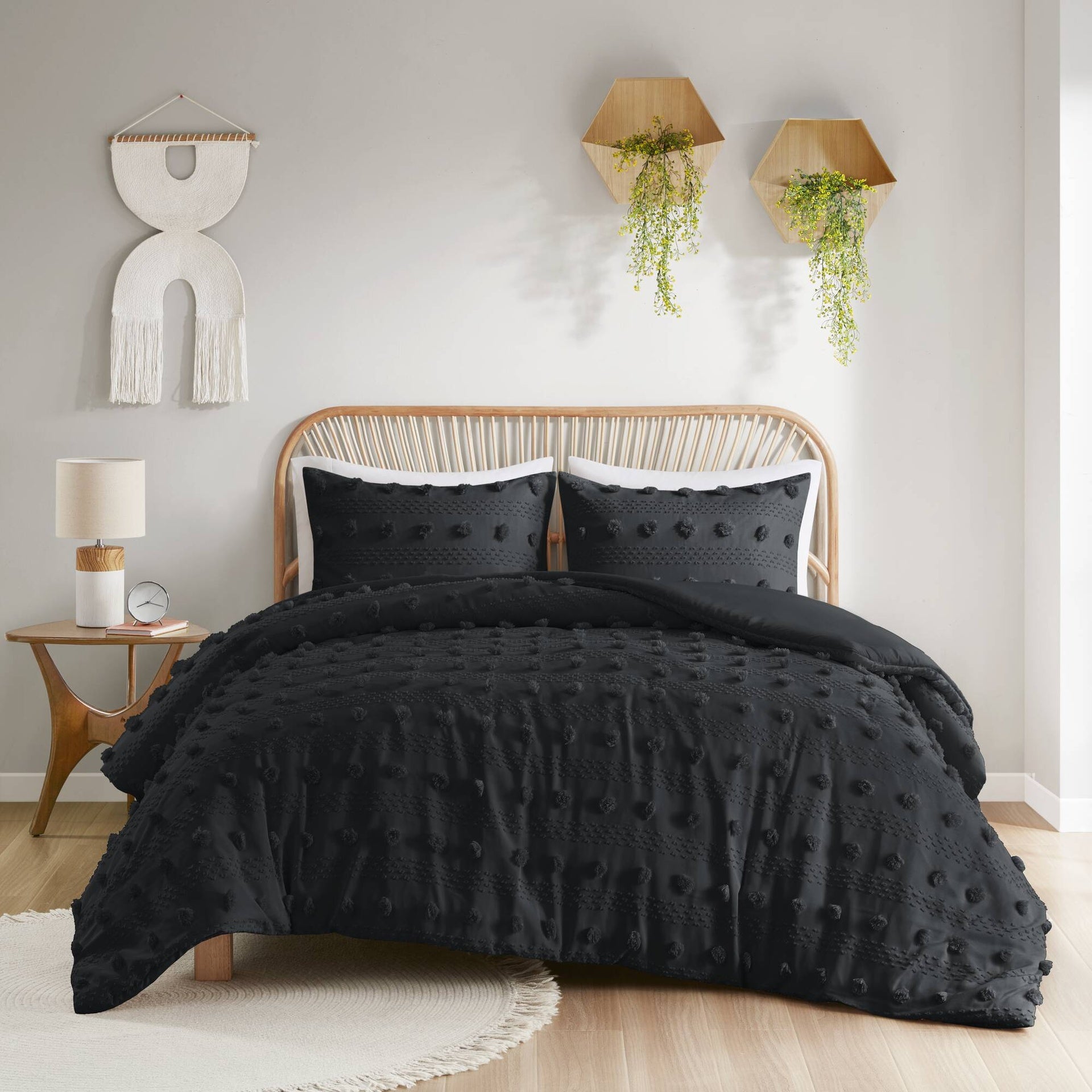 2 PCS Twin/Twin XL Clip Jacquard Duvet Cover Set Black