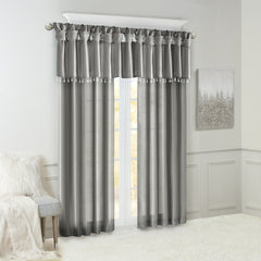 Lightweight Faux Silk Valance With Beads Charcoal 50x26"