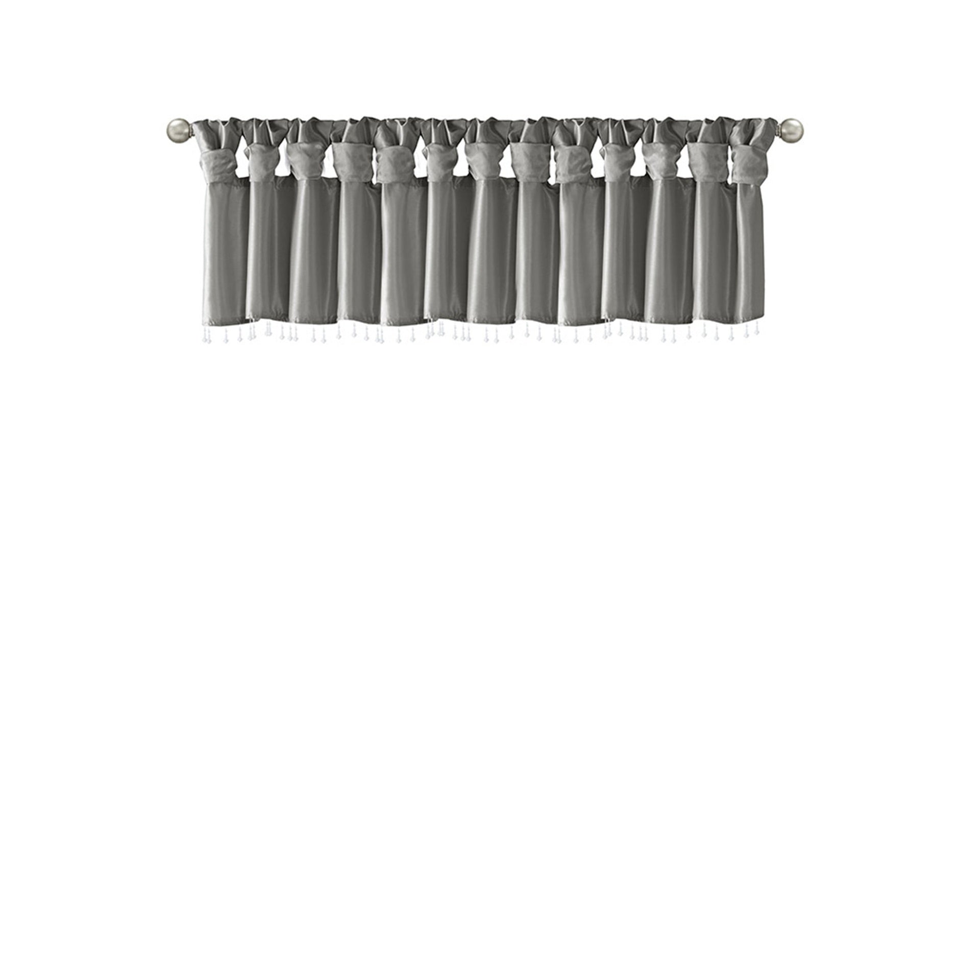 Lightweight Faux Silk Valance With Beads Charcoal 50x26"