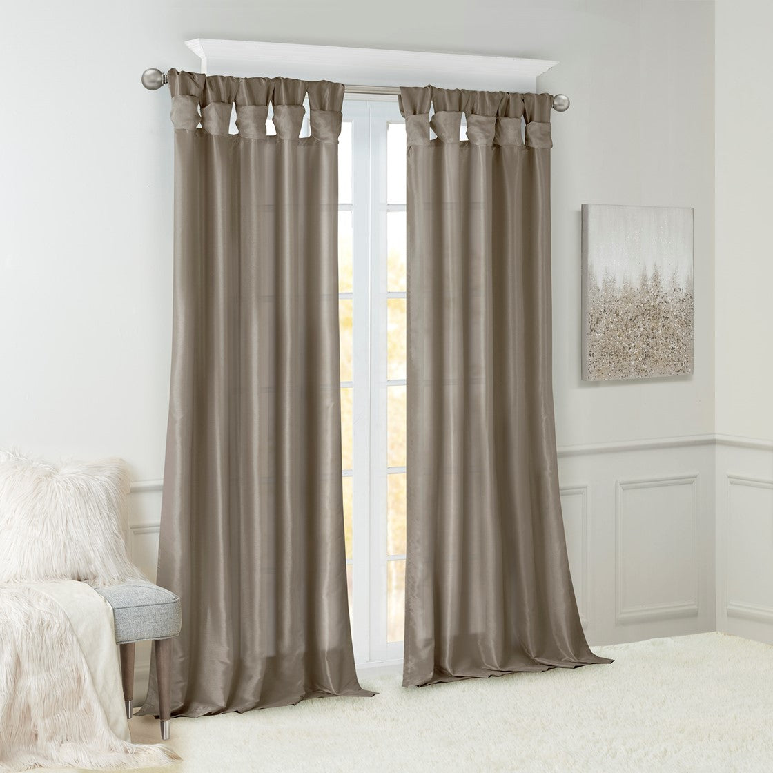 Twist Tab Lined Window Curtain Panel Pewter 50x108"