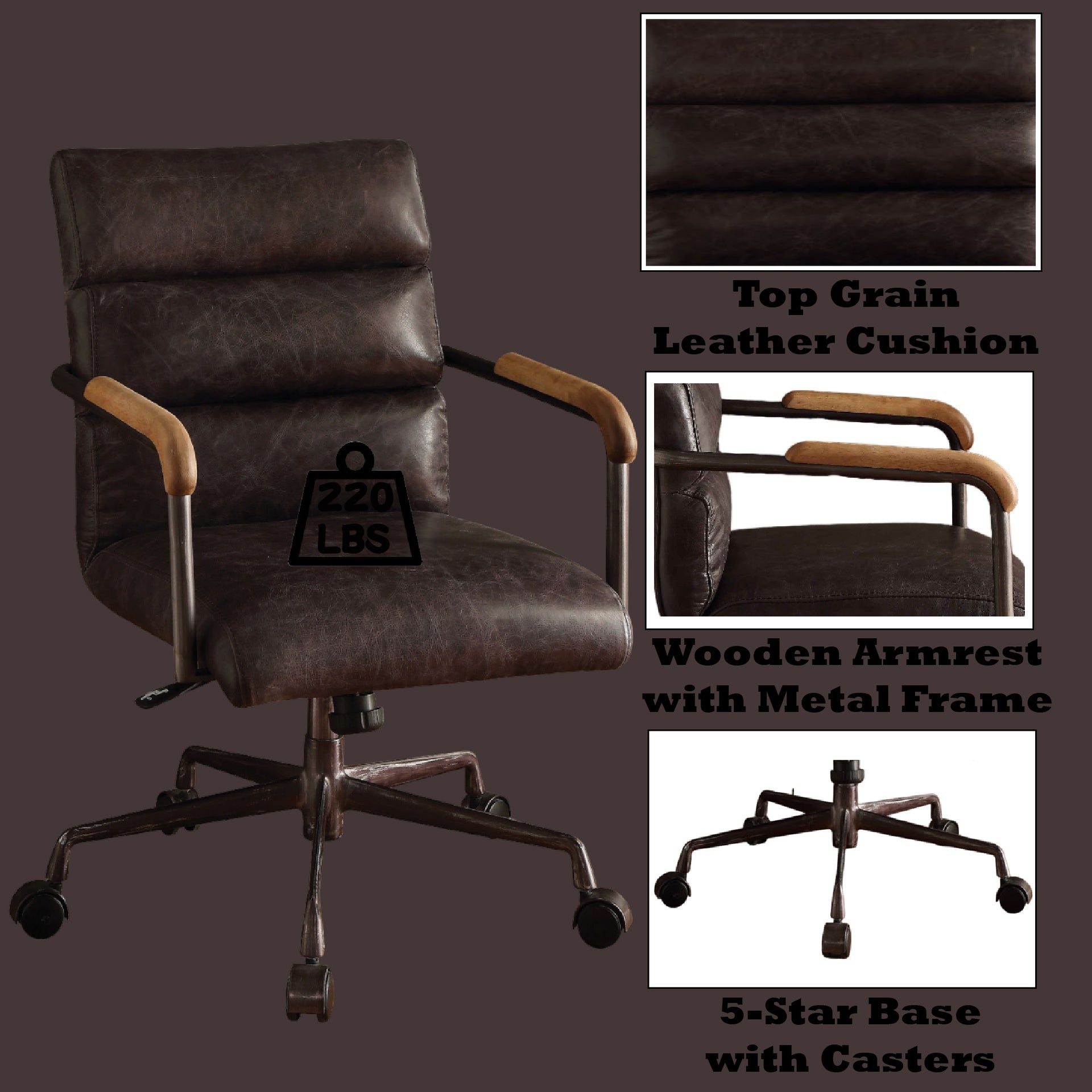 Harith Antique Slate Top Grain Leather Office Chair