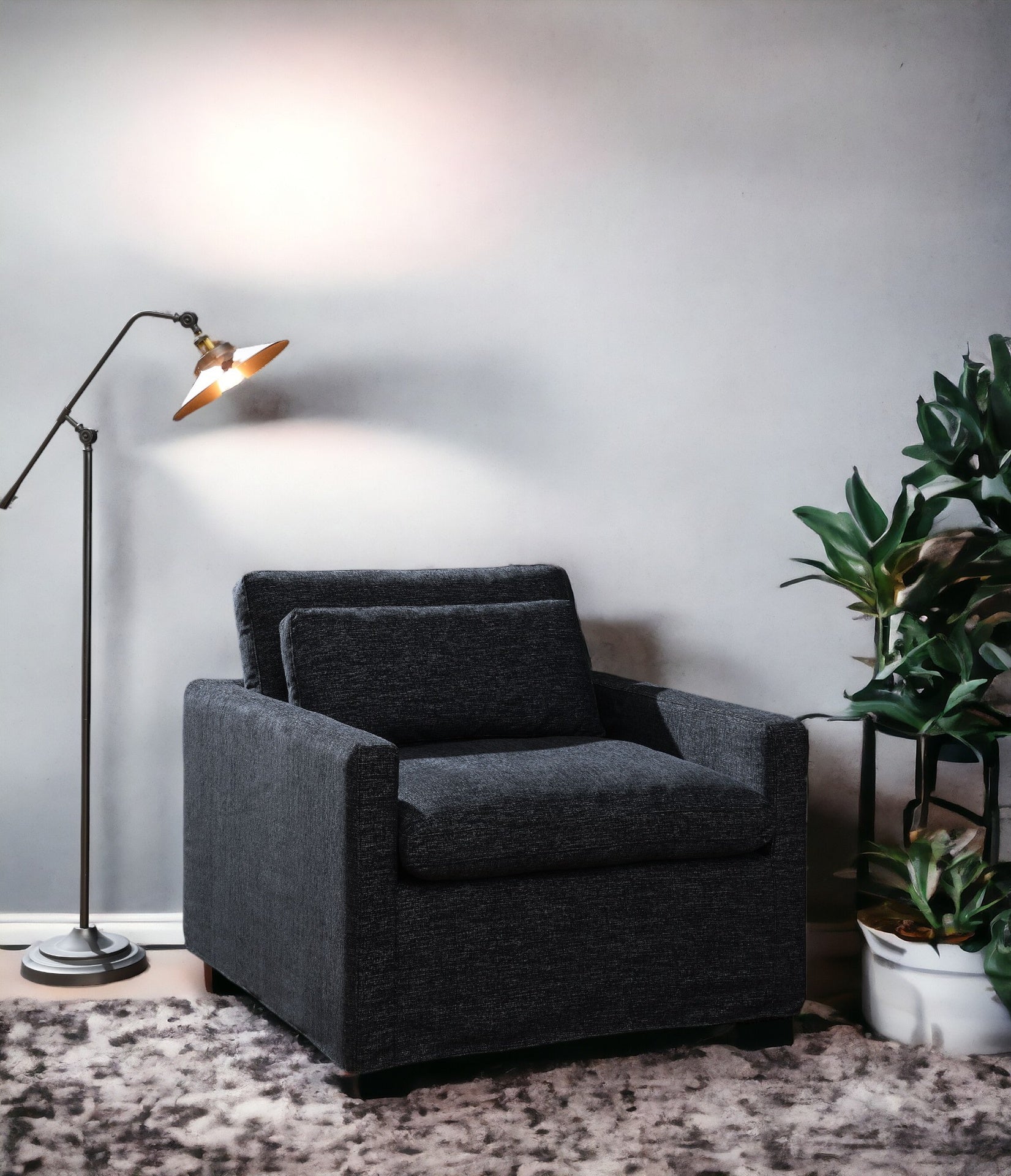 Naveen Dark Gray Fabric Swivel Chair with 1 Toss Pillow