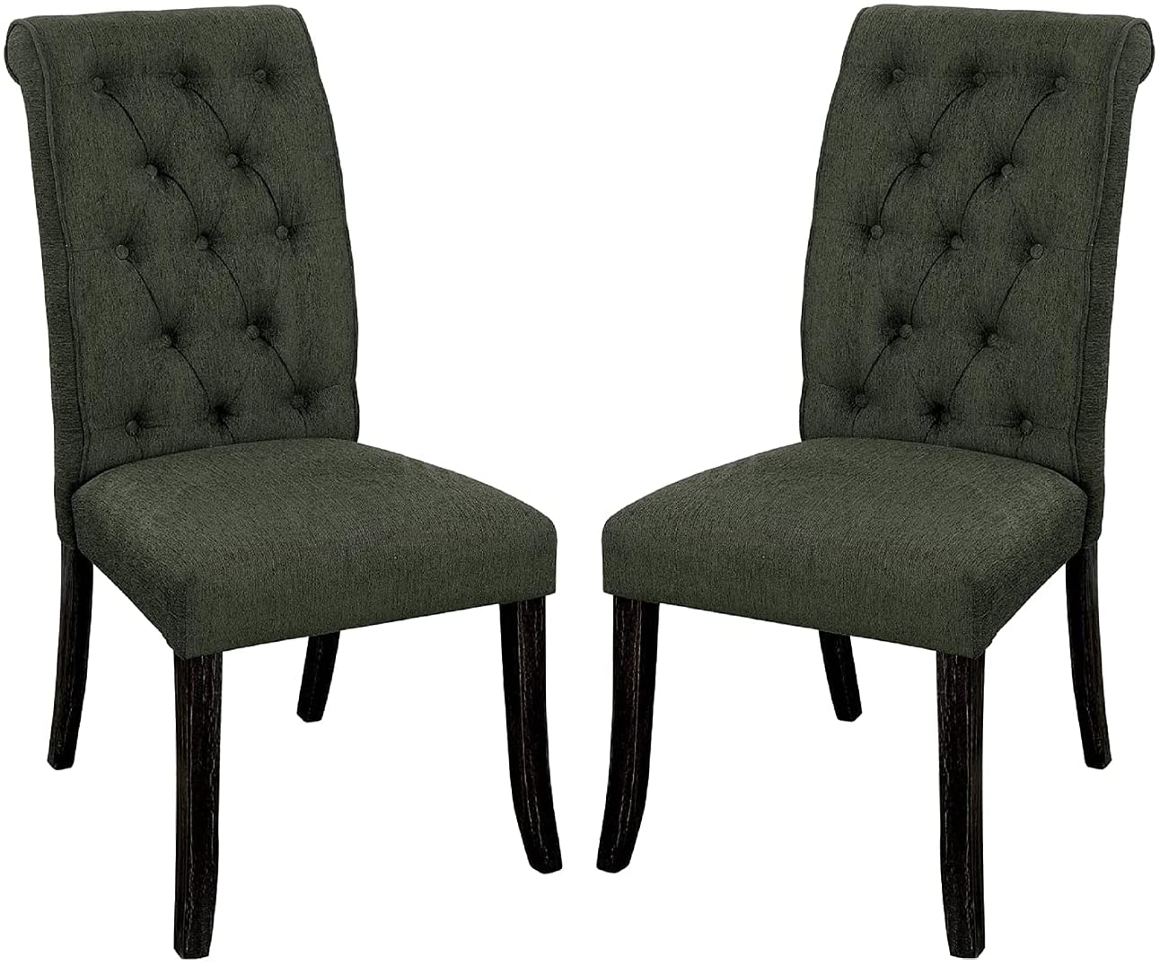Dining Room Furniture Contemporary Rustic Style Gray Fabric Upholstered Tufted Set of 2 Chairs Kitchen Breakfast