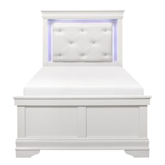 Glam White Finish 1pc Twin Size Bed Upholstered LED Headboard Button-Tufted Alligator Texture Panels Traditional Design Bedroom Furniture