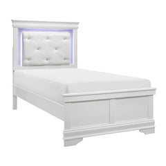 Glam White Finish 1pc Twin Size Bed Upholstered LED Headboard Button-Tufted Alligator Texture Panels Traditional Design Bedroom Furniture