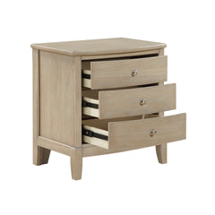 Classic Farmhouse Style Three-Drawer Nightstand Beige Finish Wooden Bedroom Furniture 1pc Bedside Cabinet