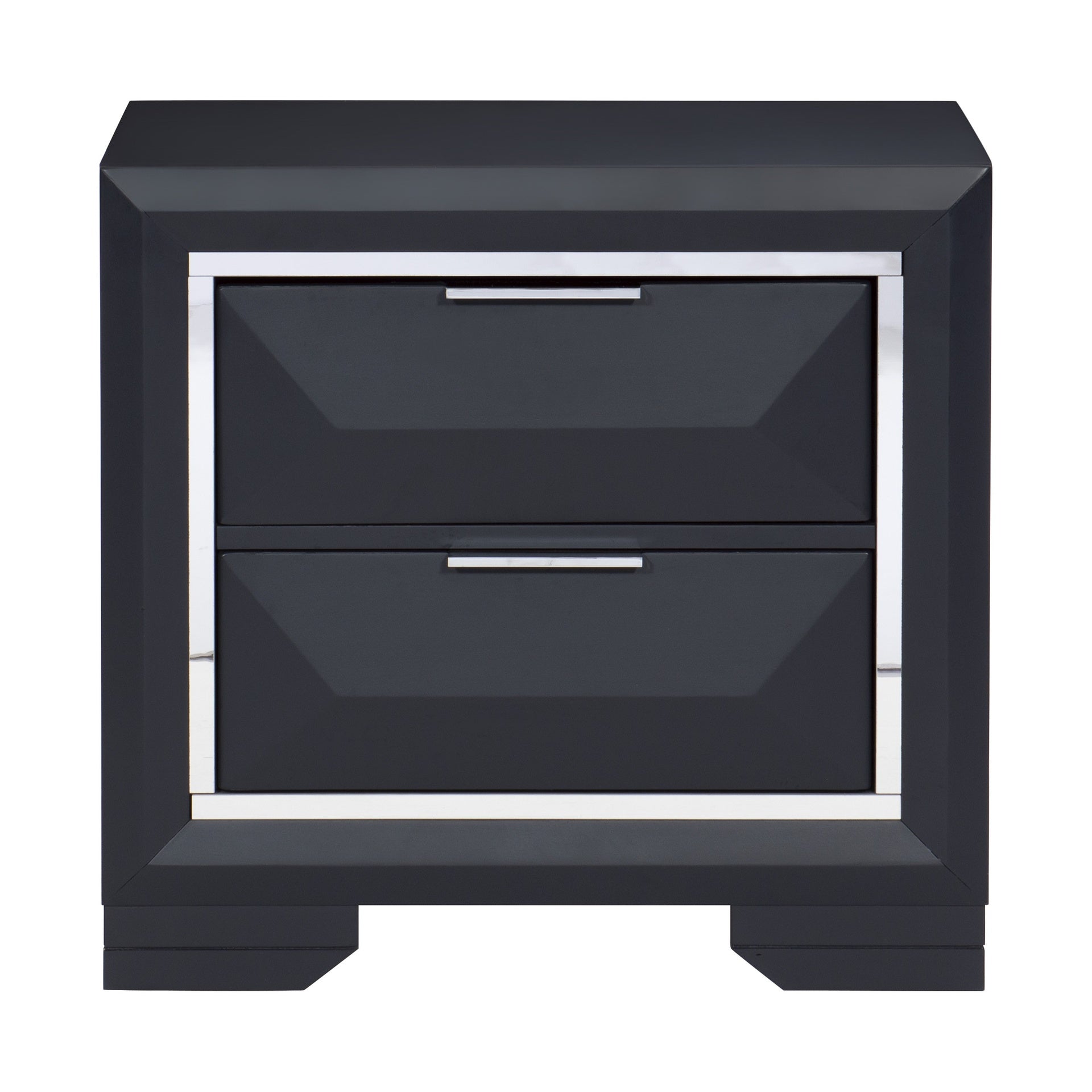 Modern Bedroom Nightstand of Two Drawers Beveled Acrylic Trim Wooden Furniture 1pc, Midnight Blue Finish