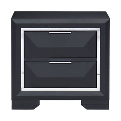 Modern Bedroom Nightstand of Two Drawers Beveled Acrylic Trim Wooden Furniture 1pc, Midnight Blue Finish
