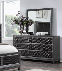 Modern Styling Bedroom 1pc Dresser of 6 Drawers Faux Leather Upholstered Gray Classic Design Wooden Furniture