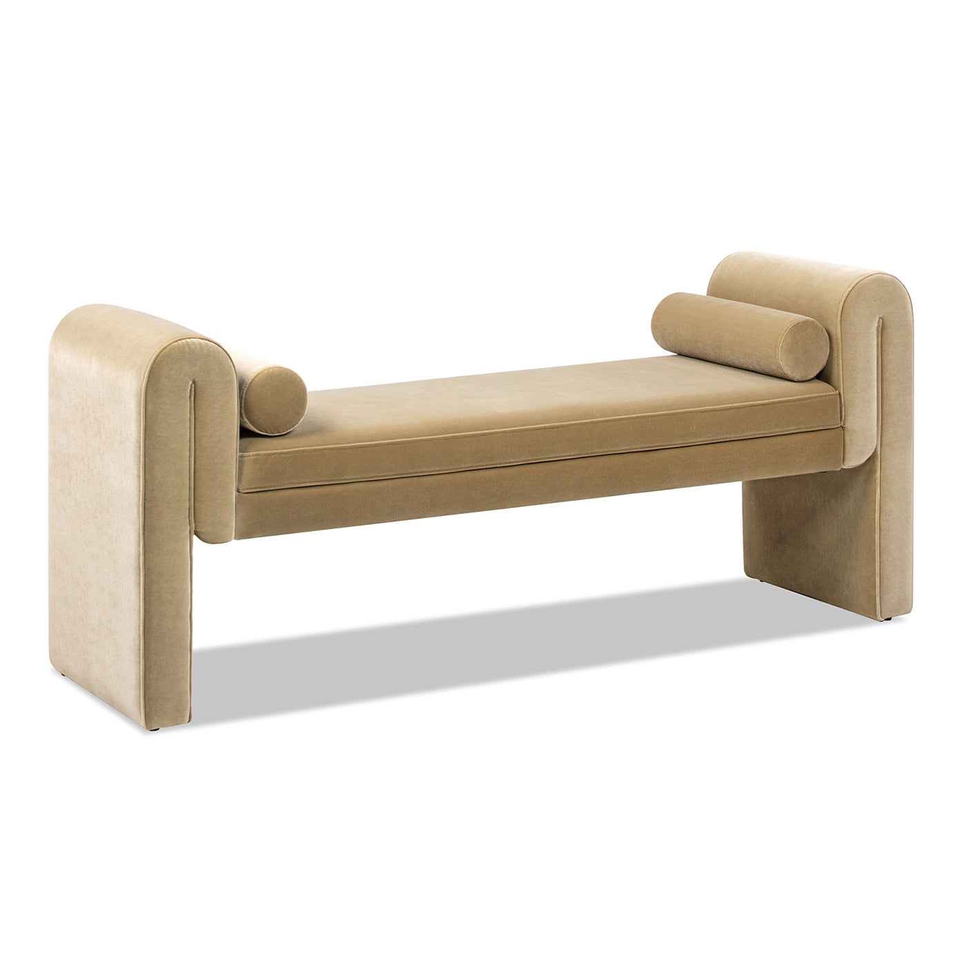 Mason 60.5" Arched Arm Bench with Bolster Pillows, Camel Brown Beige Performance Velvet