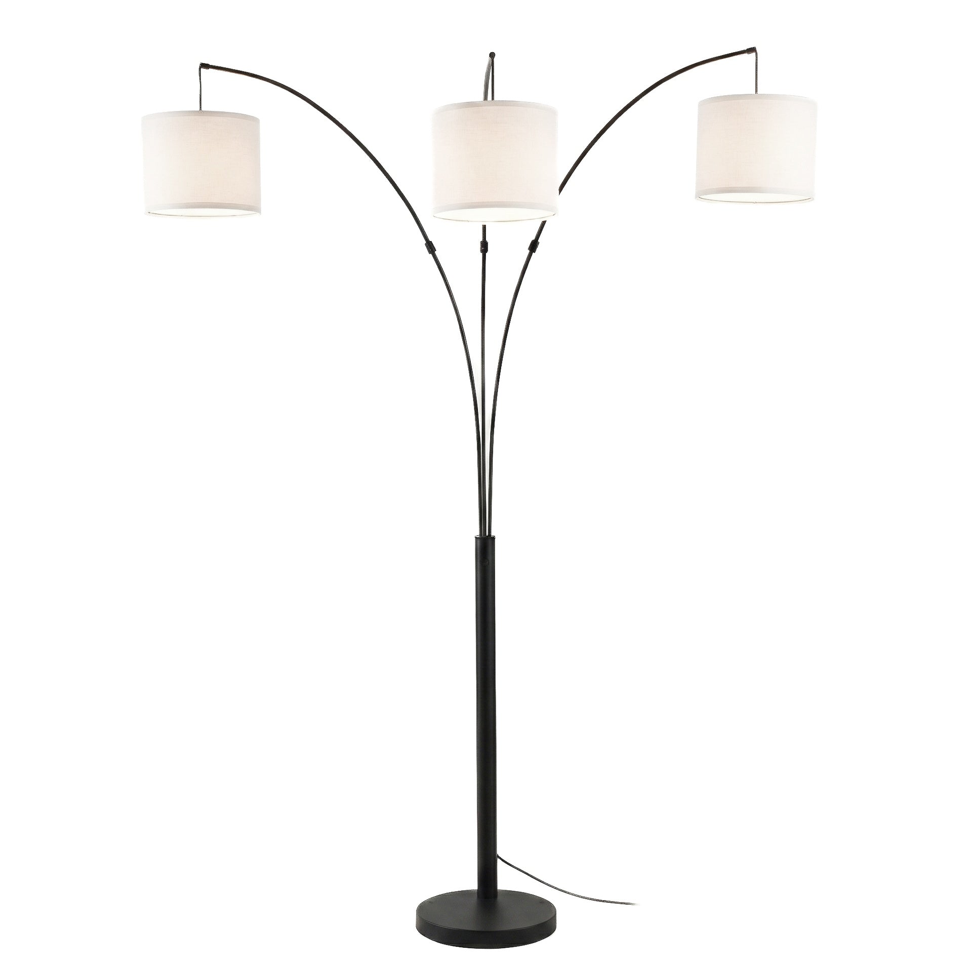 Royal 3-Arm Metal Arc Floor Lamp, Oil Rubbed Bonze with Linen Shade, 4 way Rotary Switch