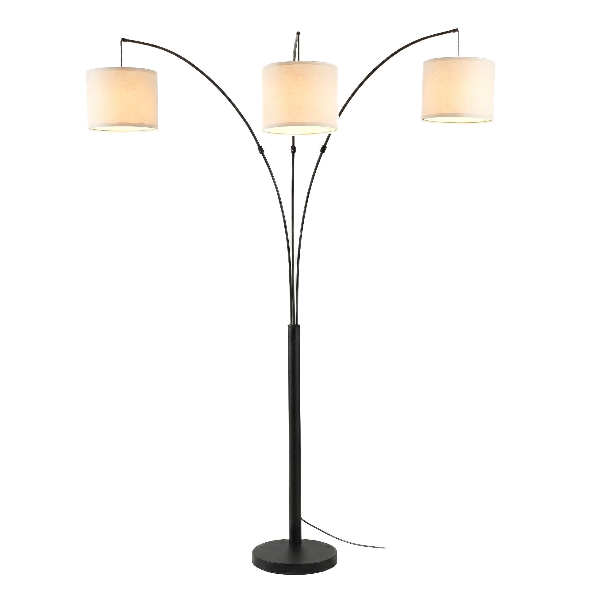 Royal 3-Arm Metal Arc Floor Lamp, Oil Rubbed Bonze with Linen Shade, 4 way Rotary Switch