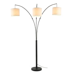 Royal 3-Arm Metal Arc Floor Lamp, Oil Rubbed Bonze with Linen Shade, 4 way Rotary Switch