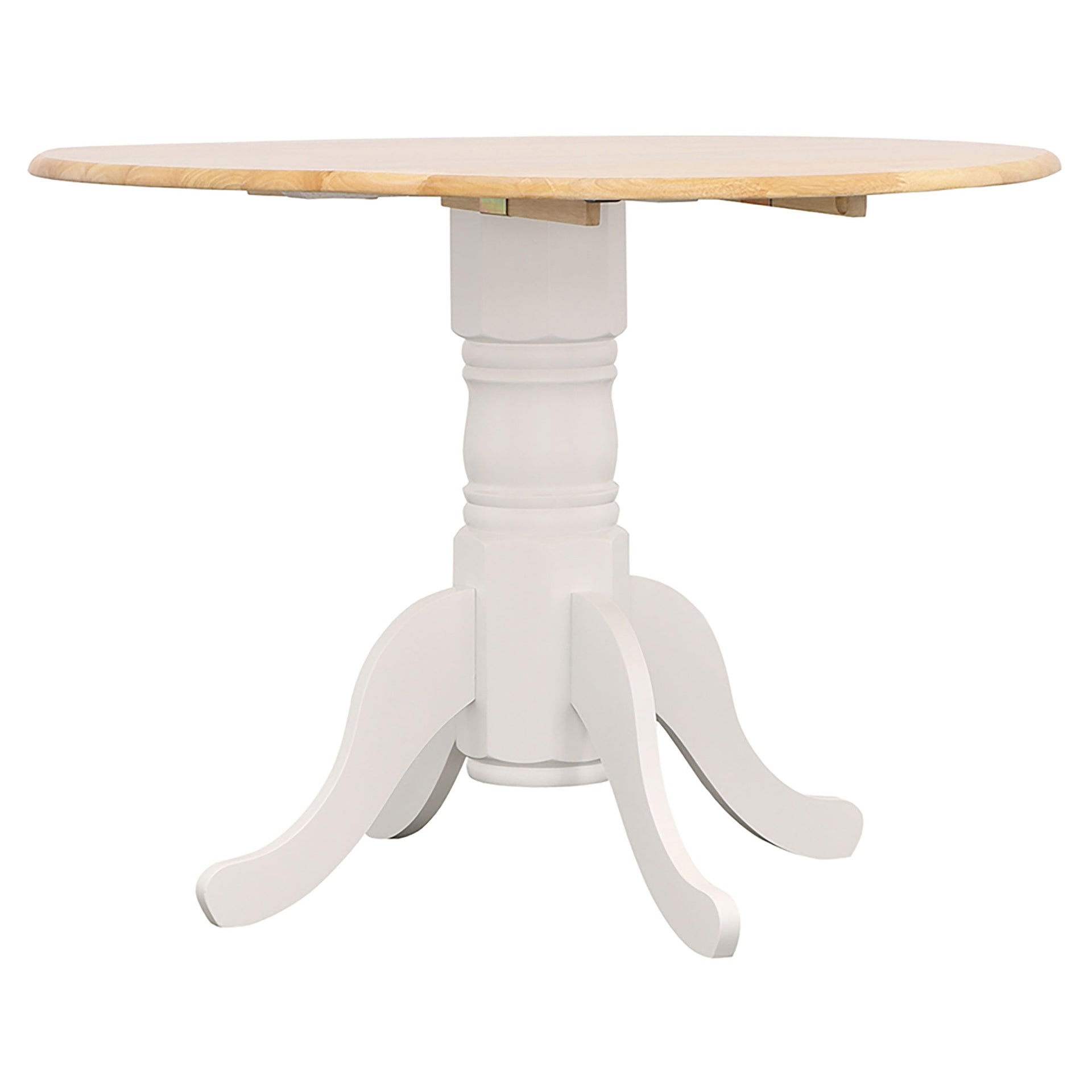 Natural Brown and White Round Dining Table with Drop Leaf