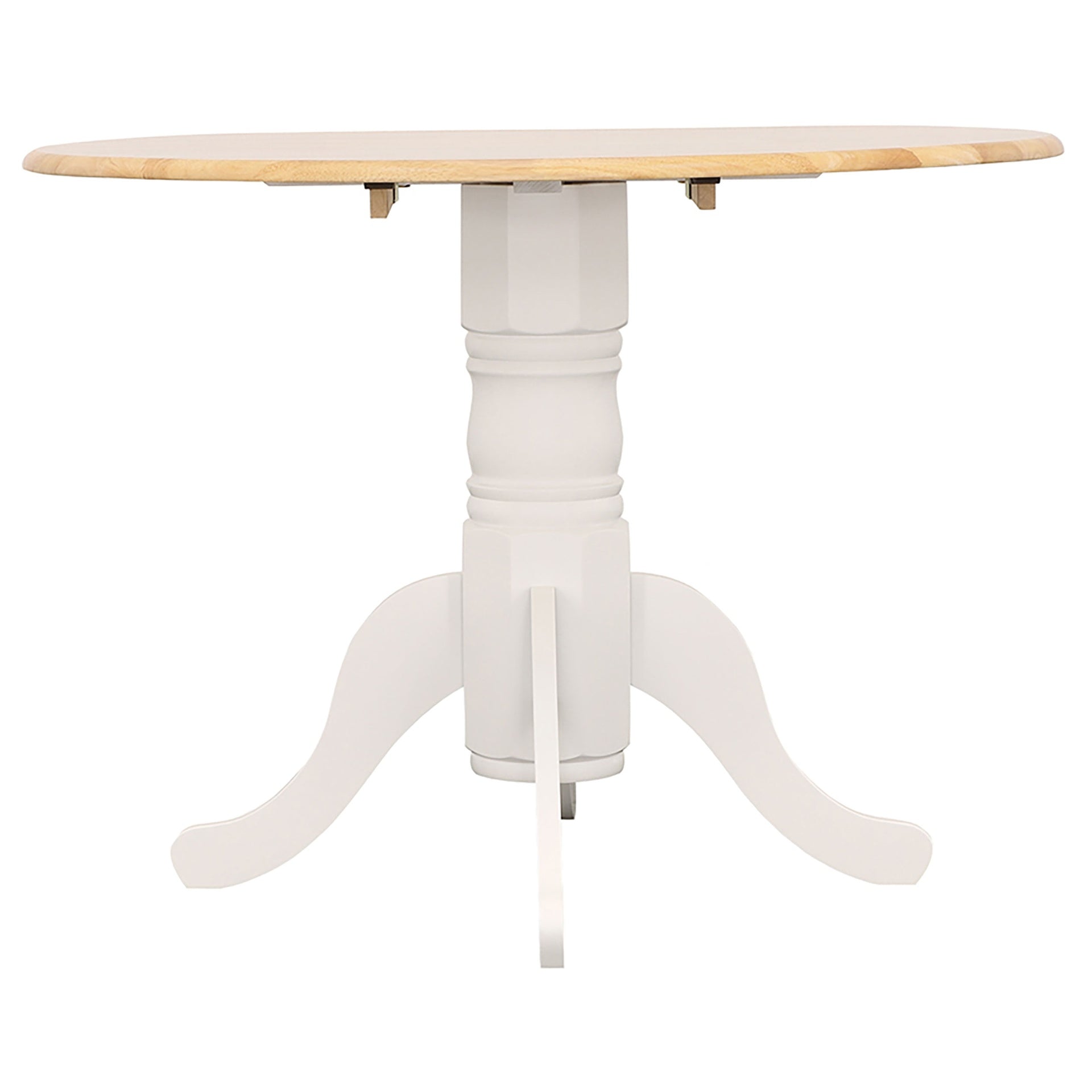 Natural Brown and White Round Dining Table with Drop Leaf
