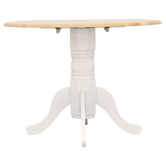 Natural Brown and White Round Dining Table with Drop Leaf