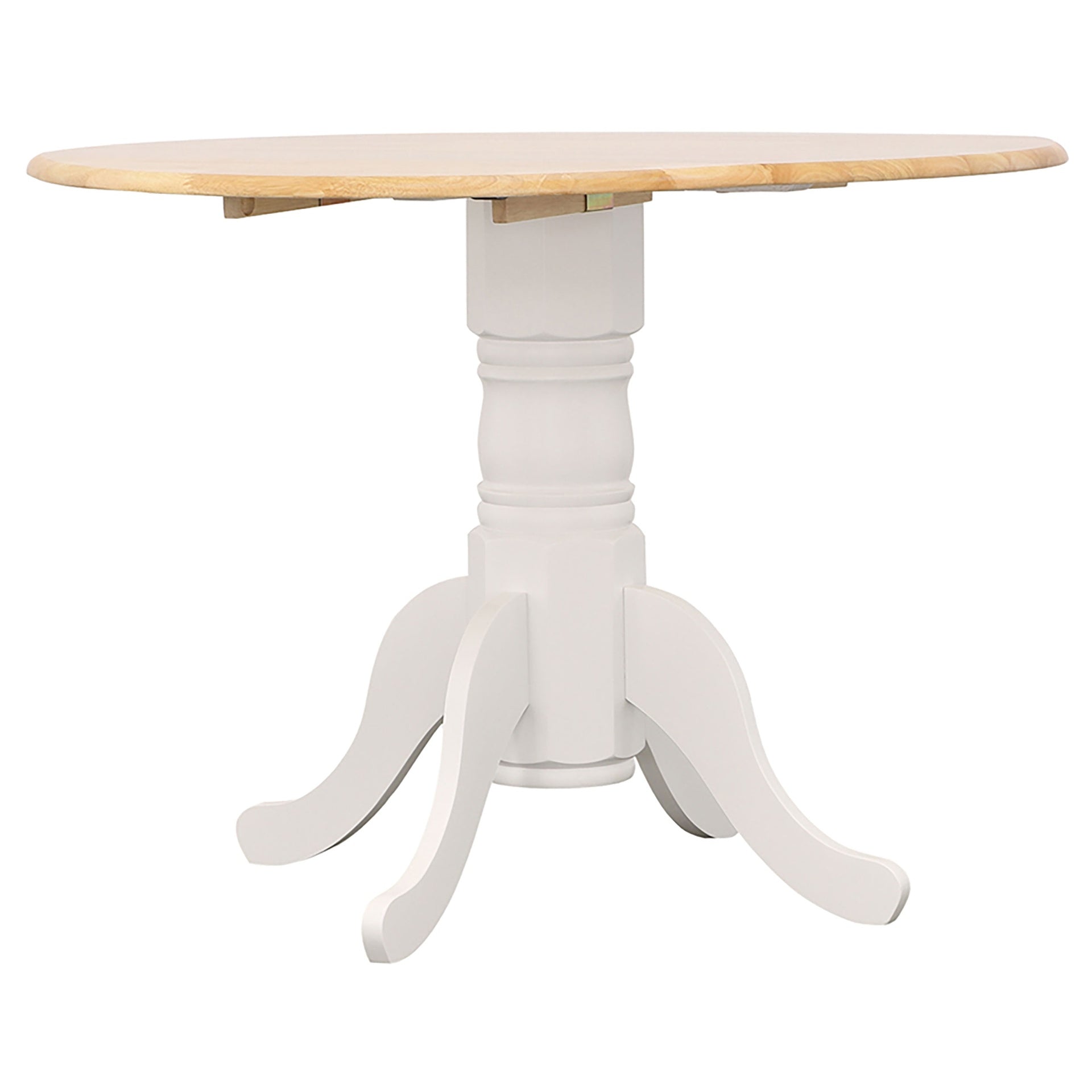 Natural Brown and White Round Dining Table with Drop Leaf