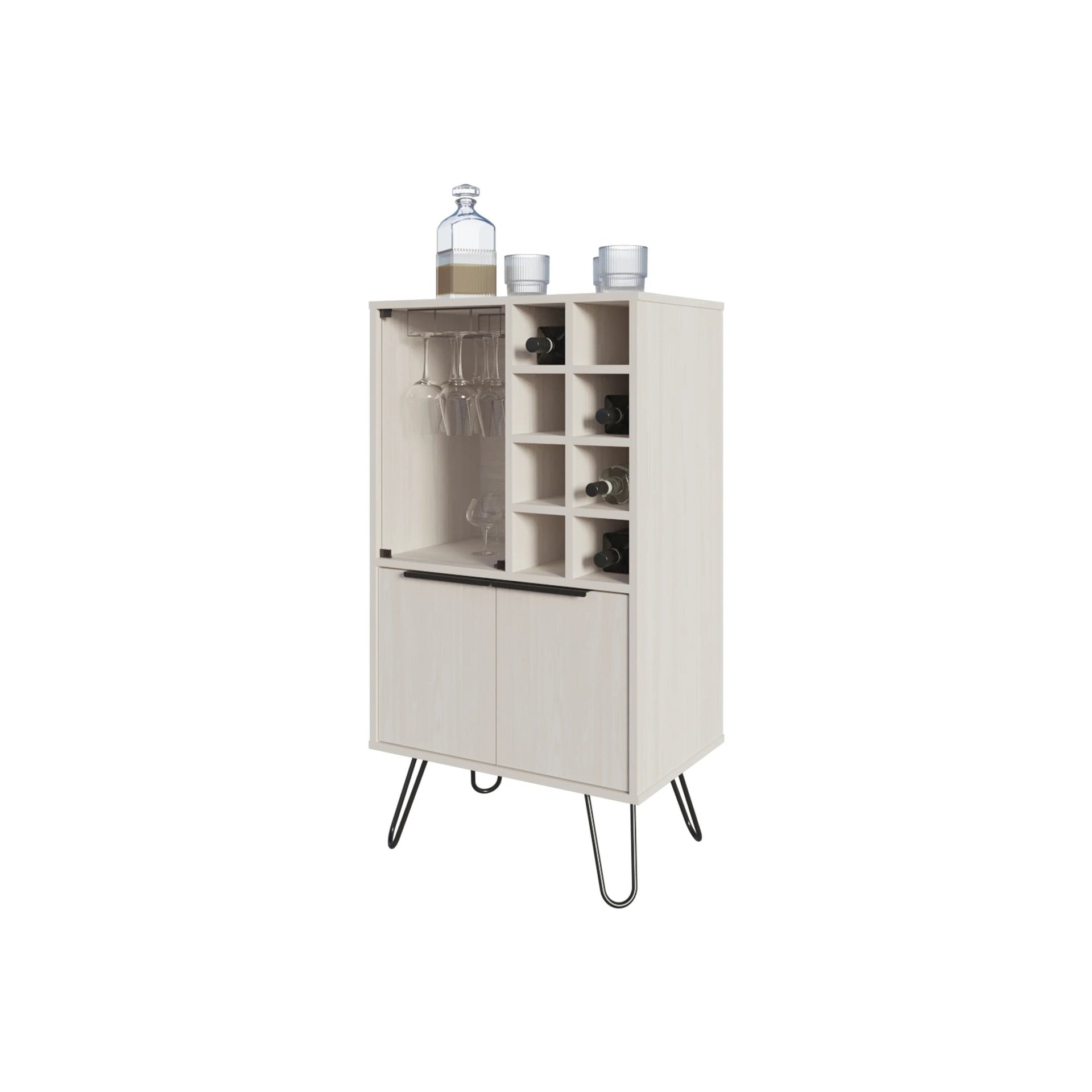 White Bar Cabinet with Glass Rack and Wine Storage