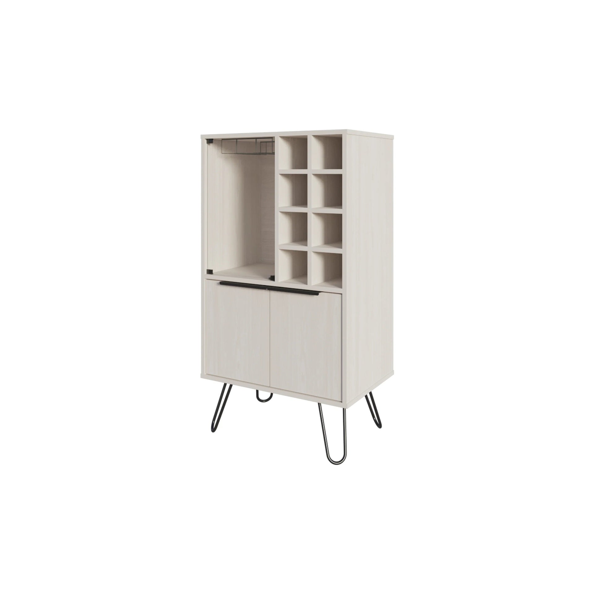 White Bar Cabinet with Glass Rack and Wine Storage
