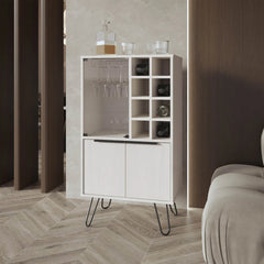 White Bar Cabinet with Glass Rack and Wine Storage