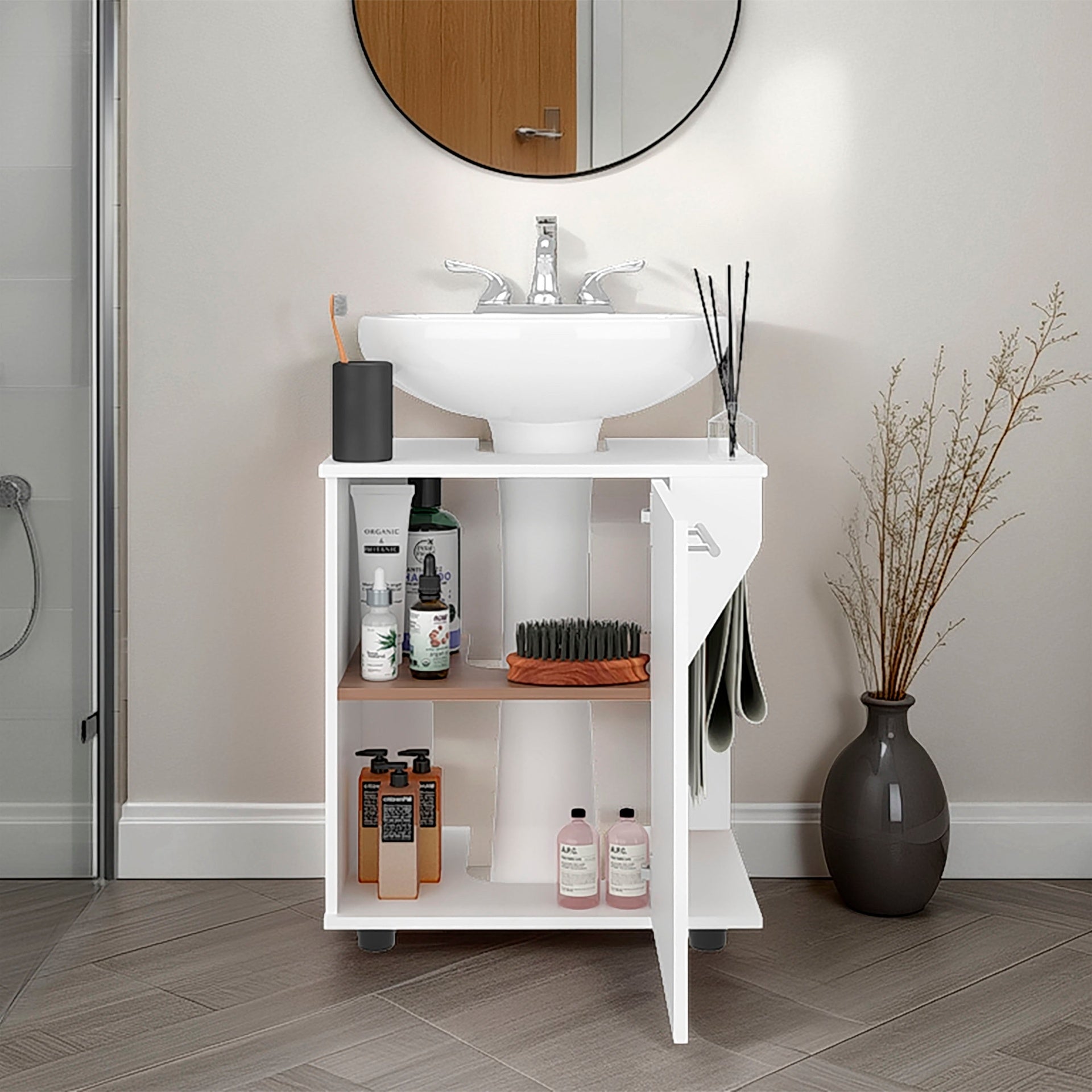 White Under Sink Storage Cabinet with Two Shelf