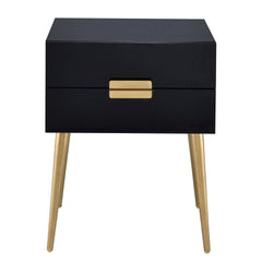 Black and Gold Side Table with 2 Drawer