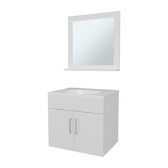 White 2-Door Floating Bathroom Vanity Set with Sink and Mirror