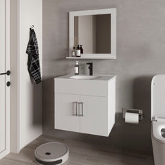 White 2-Door Floating Bathroom Vanity Set with Sink and Mirror