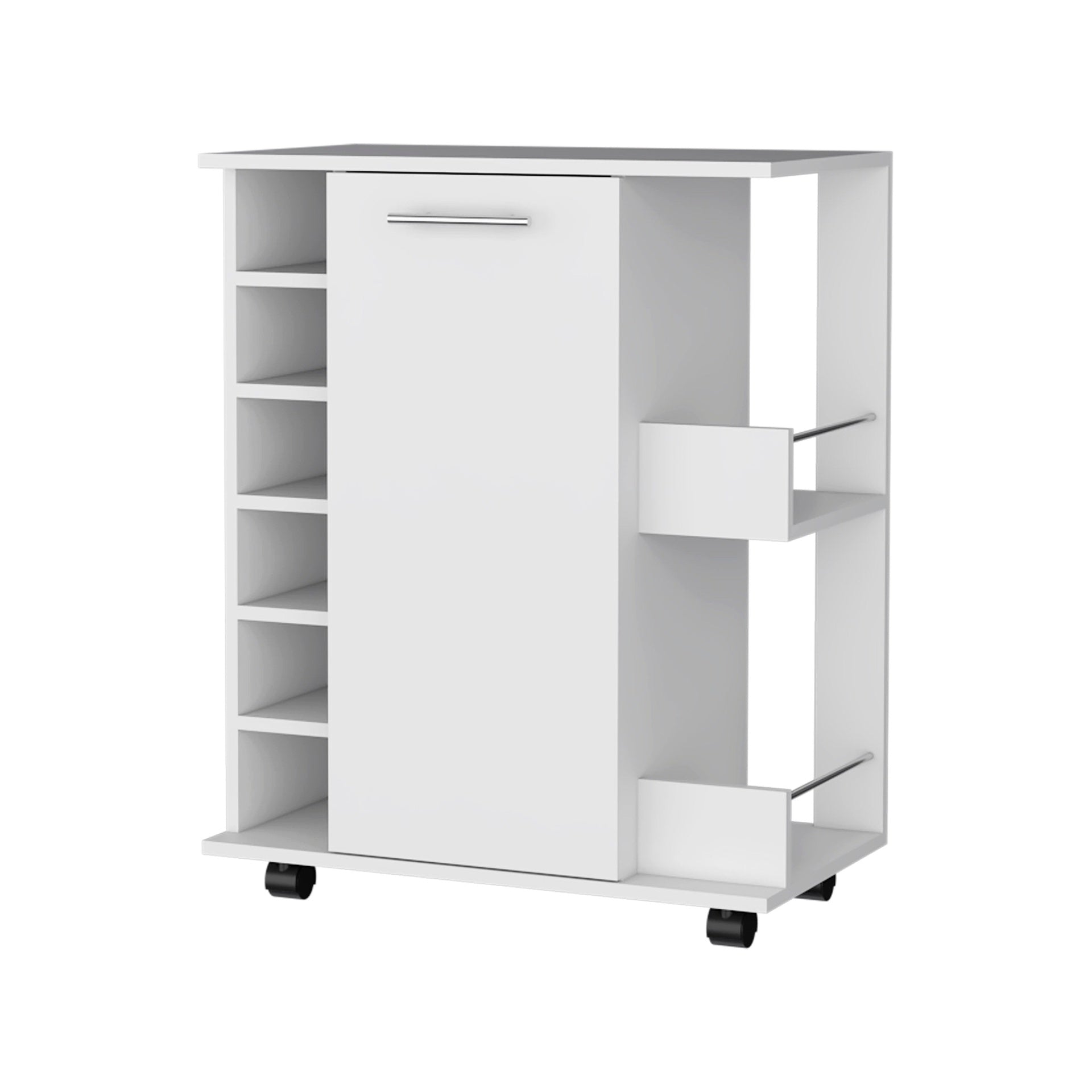 Woodland Bar Cart with Casters, Wine Rack and Open Shelf White