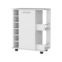Woodland Bar Cart with Casters, Wine Rack and Open Shelf White
