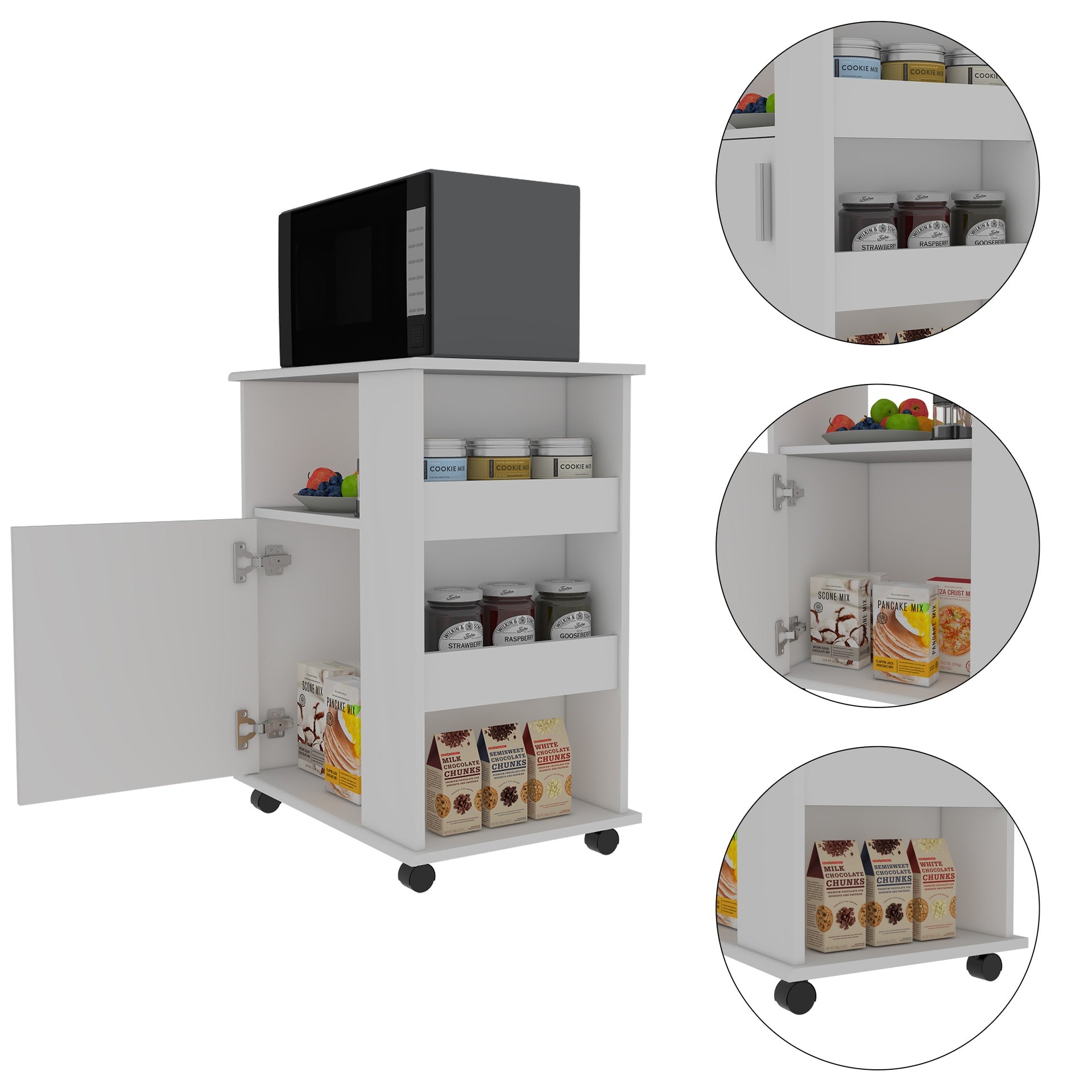 Correy 4-Shelf Microwave Cabinet with Caster White