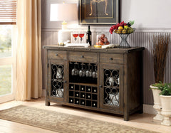 Rustic Walnut 1pc Server Solidwood Metal Functional Storage Drawers Server Scroll Details