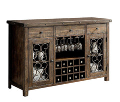 Rustic Walnut 1pc Server Solidwood Metal Functional Storage Drawers Server Scroll Details