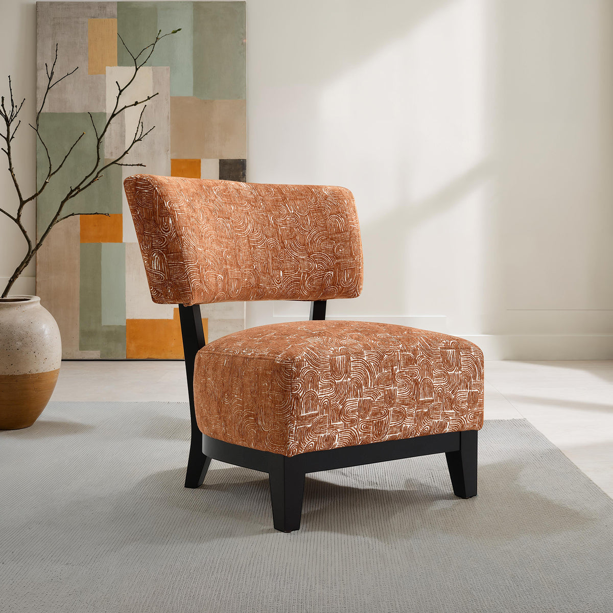 Contemporary Style Accent Chair Armless Design And Angled design Tapered Legs Rustic Orange Finish Primary Living Room
