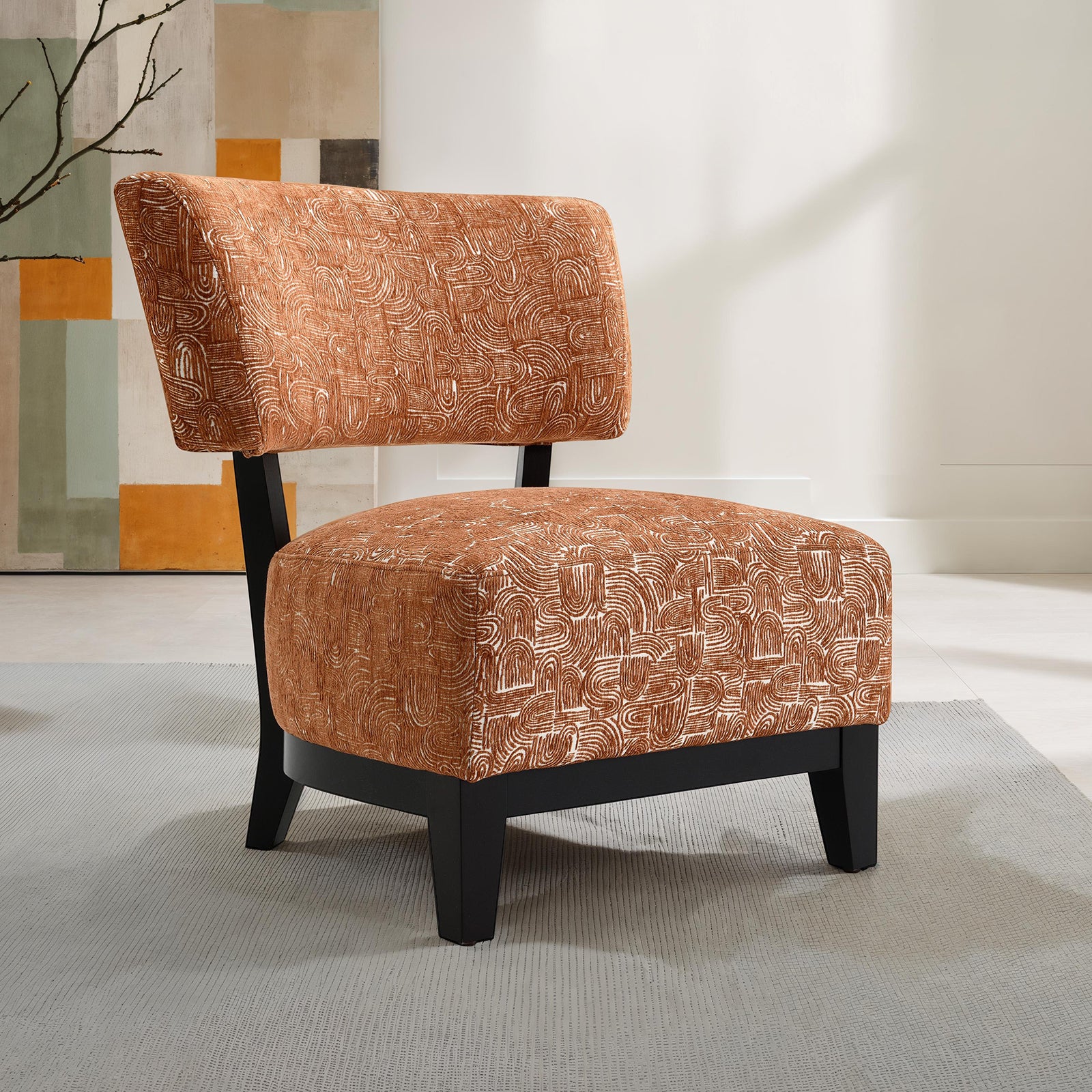 Contemporary Style Accent Chair Armless Design And Angled design Tapered Legs Rustic Orange Finish Primary Living Room