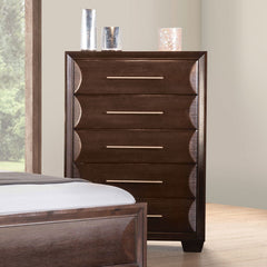 Transitional Style Chest 1pc 5-English Dovetail And French dovetail Drawer Espresso Finish Bedroom Finish