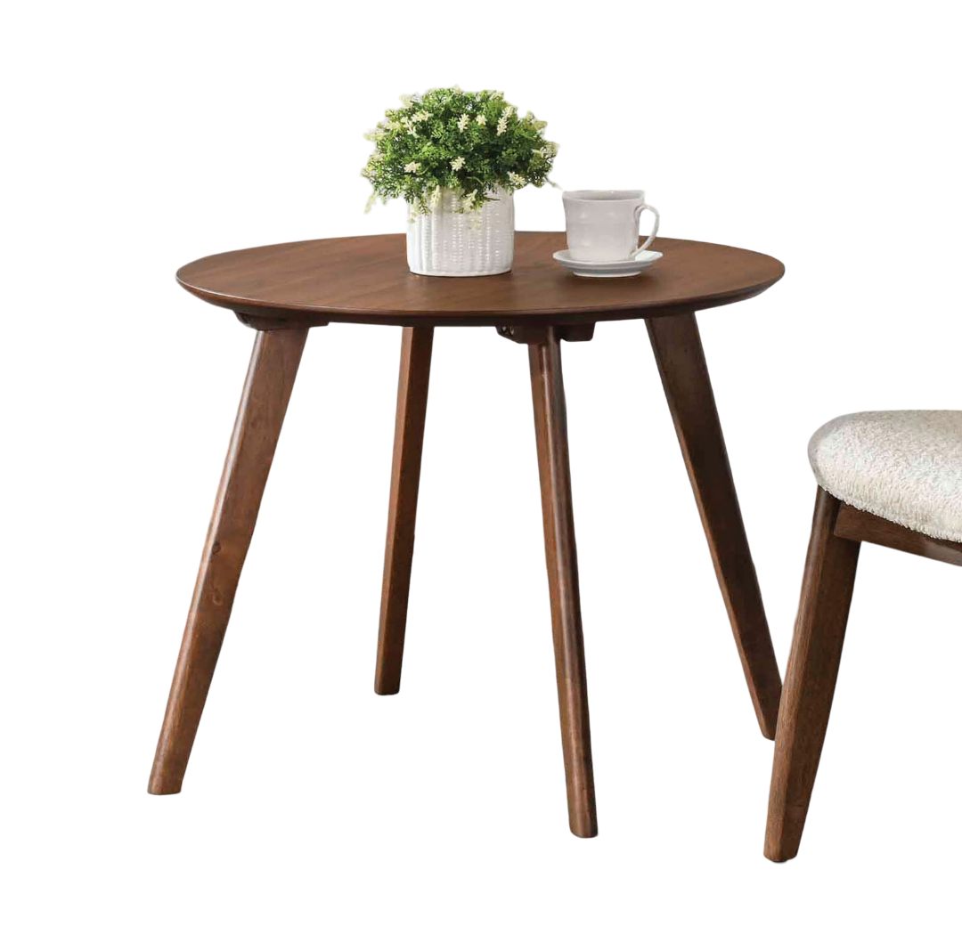 Contemporary Round Mid-Century Side Table With tapered Legs Walnut