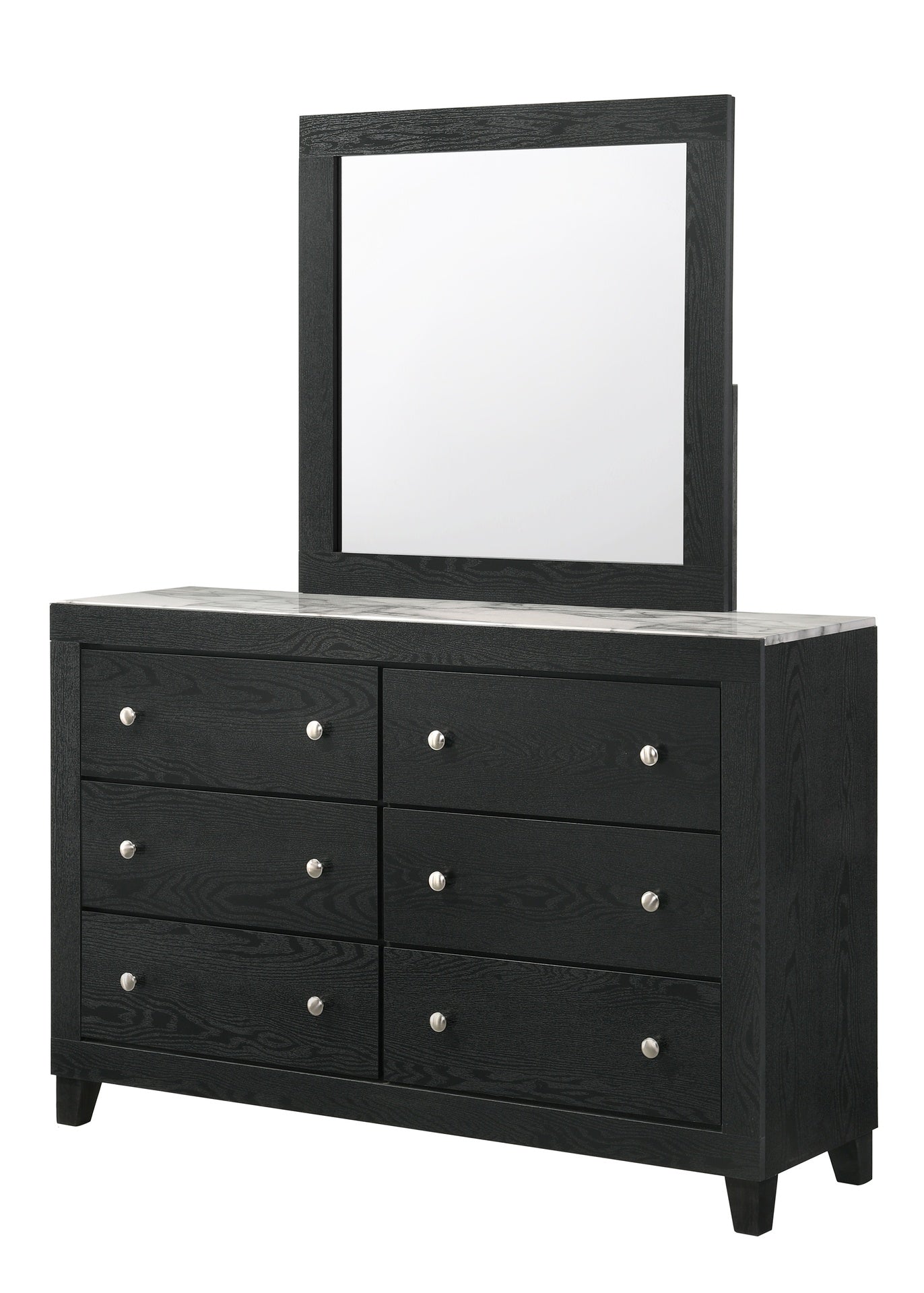 1pc Contemporary Modern White Faux Marble Top 6 Drawers Dresser Black Finish Bedroom Furniture