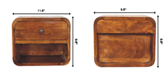 Solid Wood Mini Curve Floating Nightstand, 1-Drawer, 1 Open Slot, Chestnut