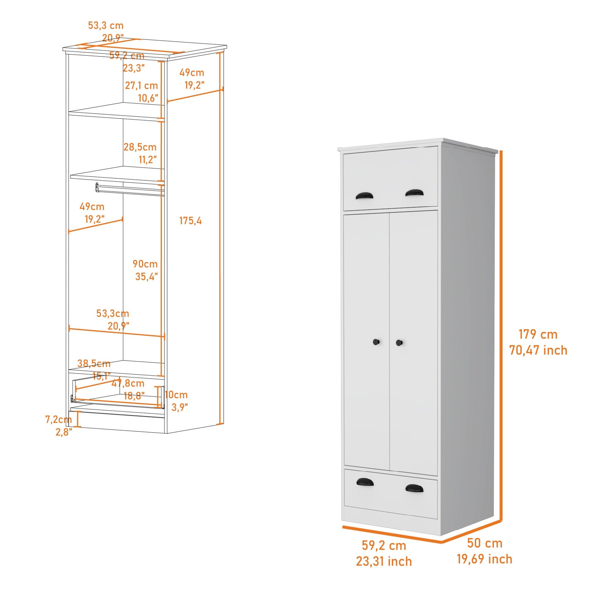 Linch Armoire with Hinged Drawer, Double Door Cabinet and 1-Drawer